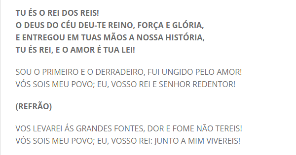 O AMOR É A TUA LEI - TU ÉS O REI DOS REIS - Músicas para Missa